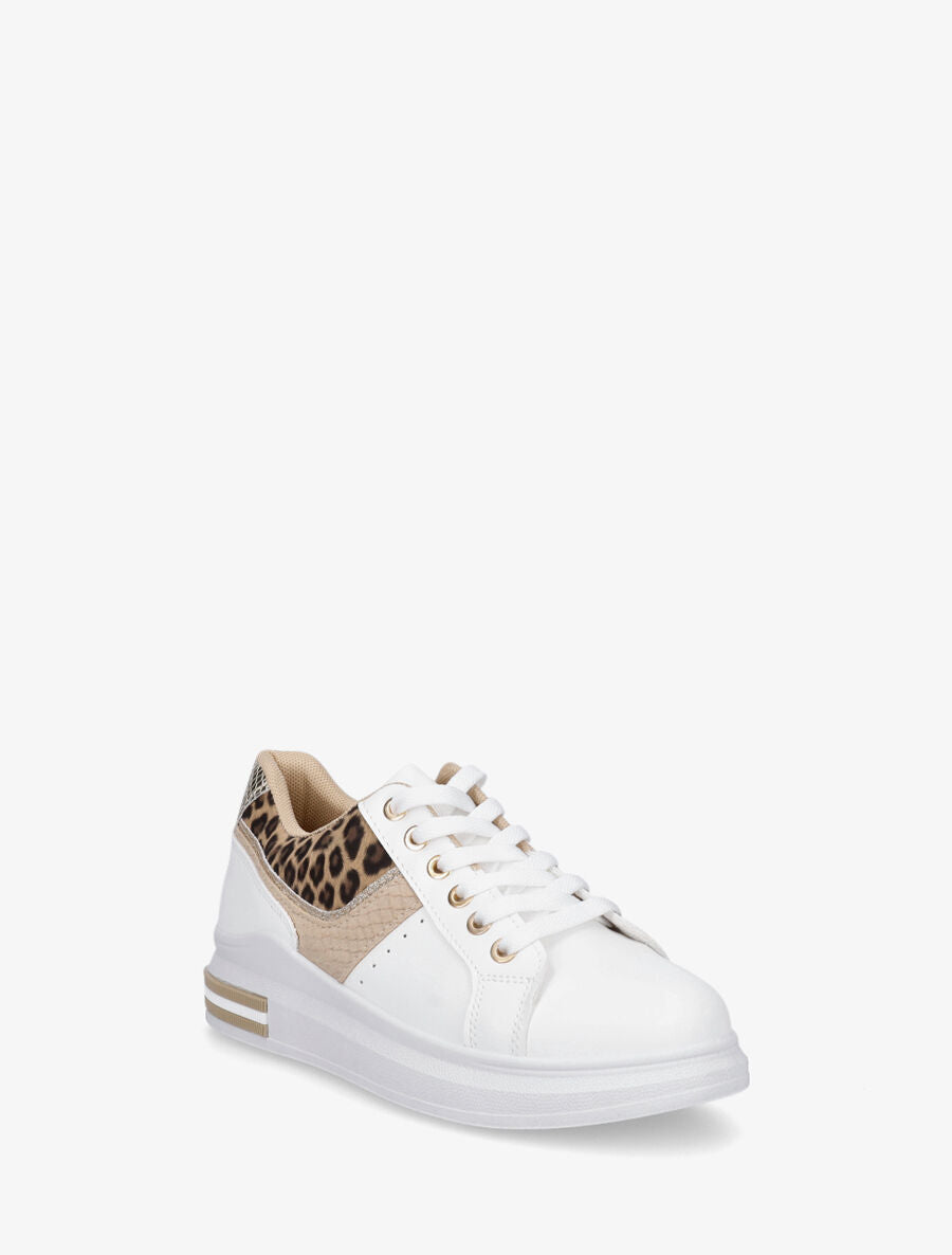 Sneakers à contrefort python - Beige - 2