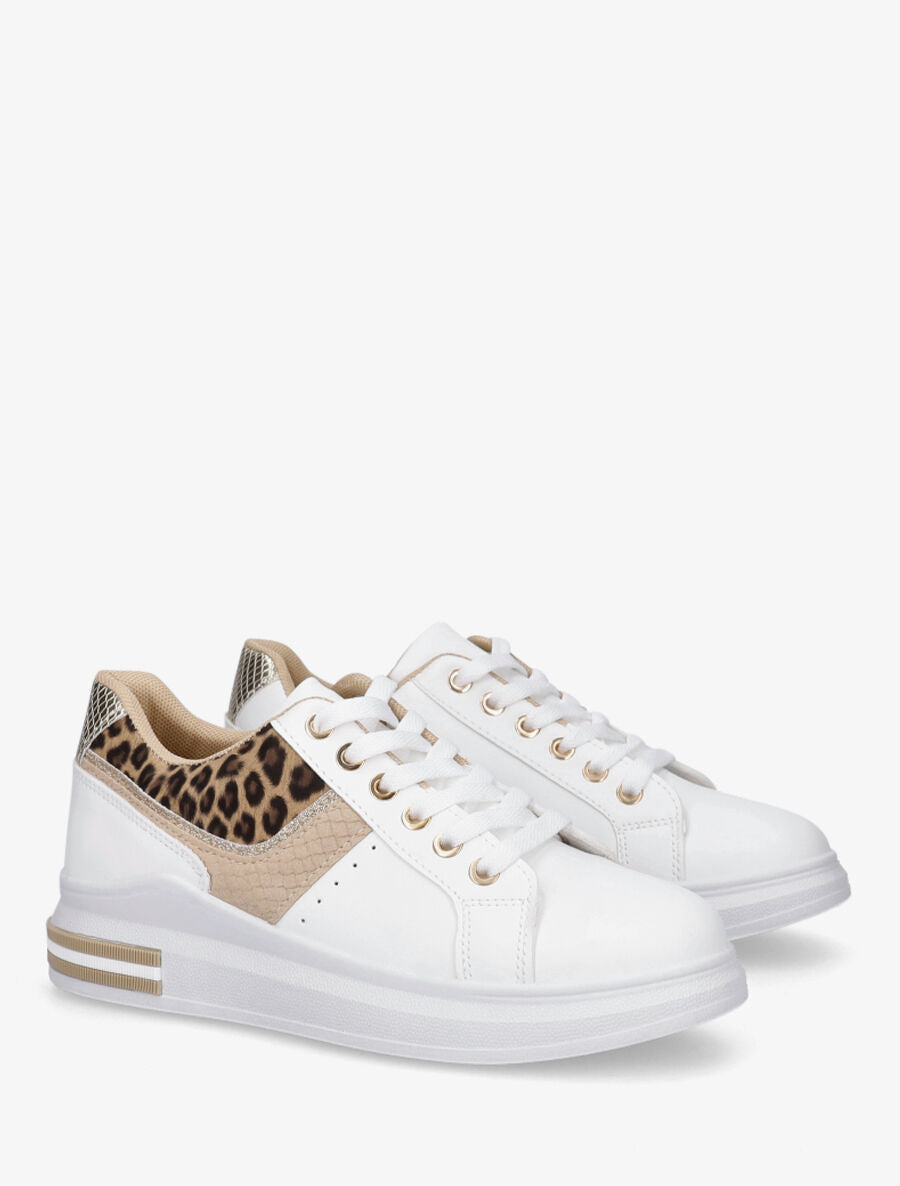 Sneakers à contrefort python - Beige - 4