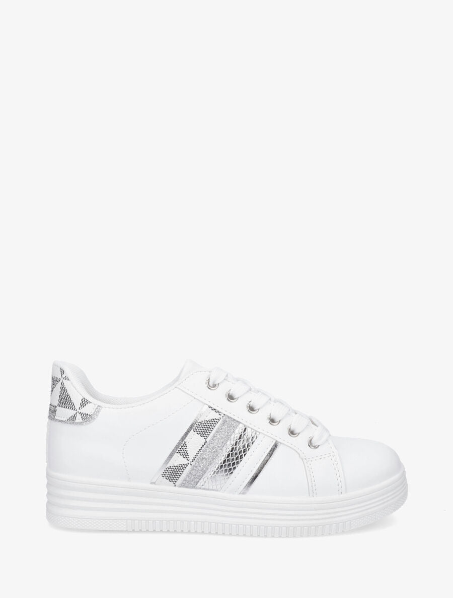 Sneakers en simili à bandes irisées et texturées - Blanc - 5