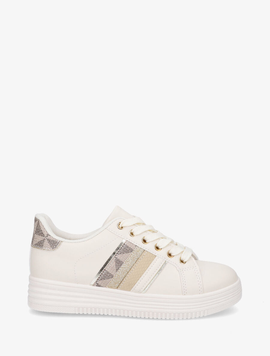 Sneakers en simili à bandes irisées et texturées - Beige - 5
