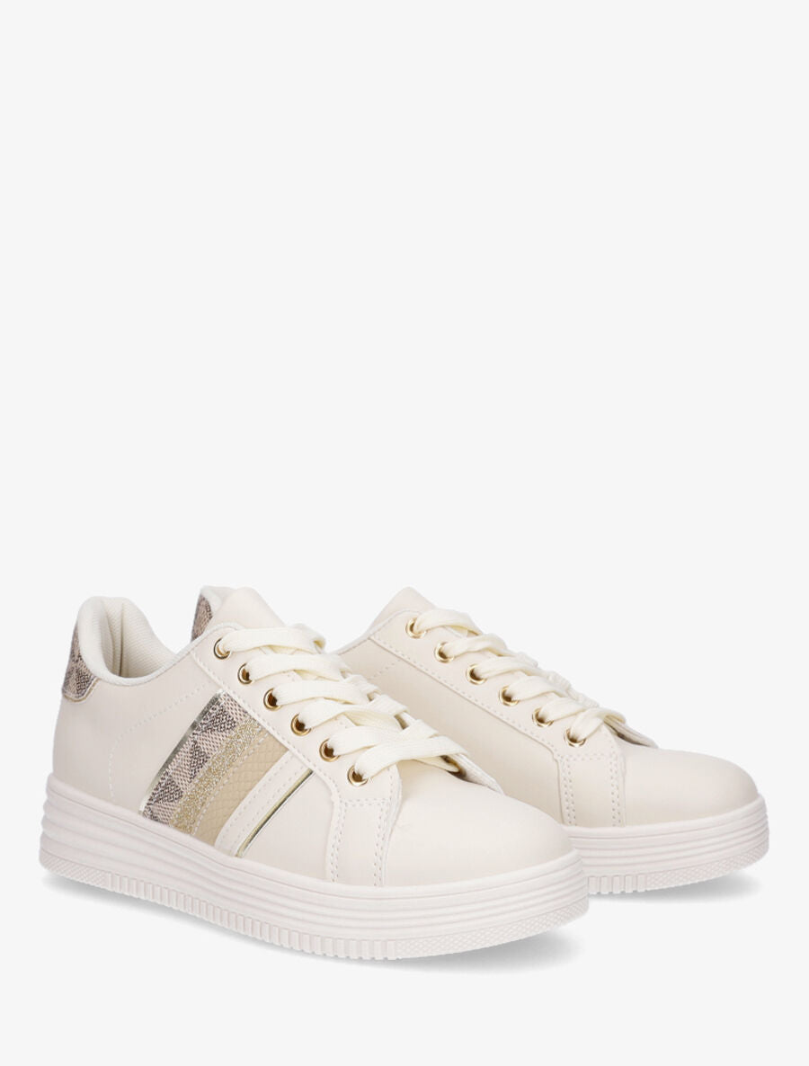 Sneakers en simili à bandes irisées et texturées - Beige - 4