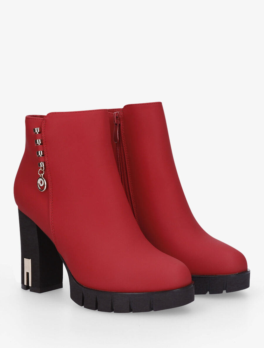 Bottines en simili à bijou - Rouge - 4