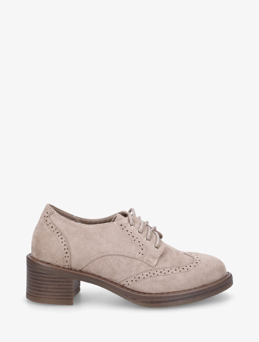Derbies en suédine à talon - Beige - 1