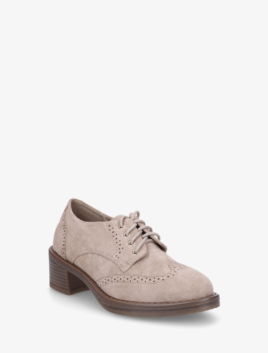 Derbies en suédine à talon - Beige - 2