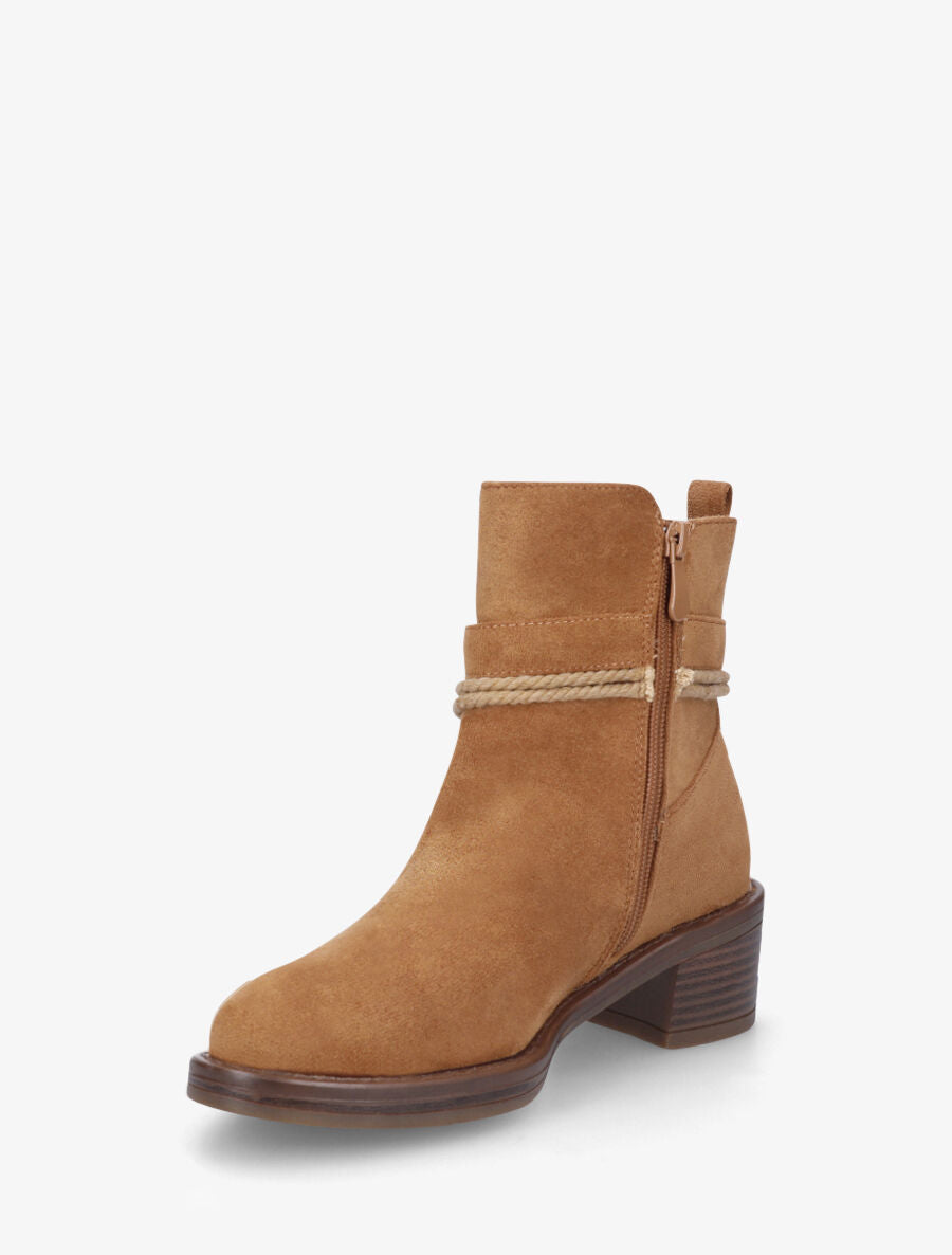 Bottines en suédine à corde - Camel - 3
