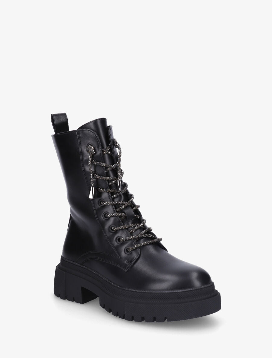 Bottines montantes à lacets strassés - Noir - 2
