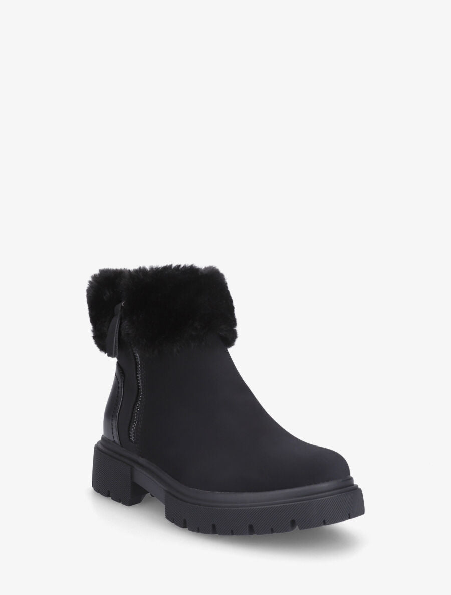Bottines en suédine à revers en fausse fourrure - Noir - 2