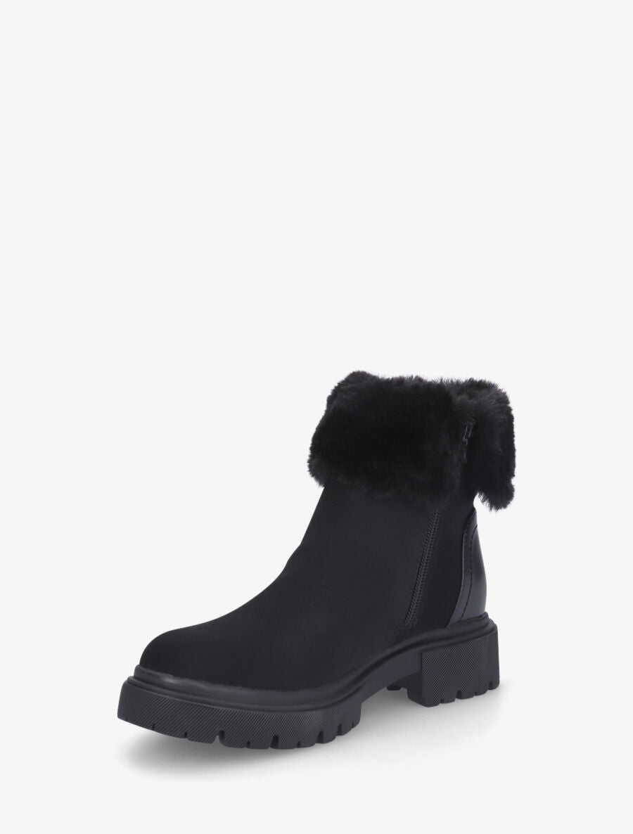 Bottines en suédine à revers en fausse fourrure - Noir - 3