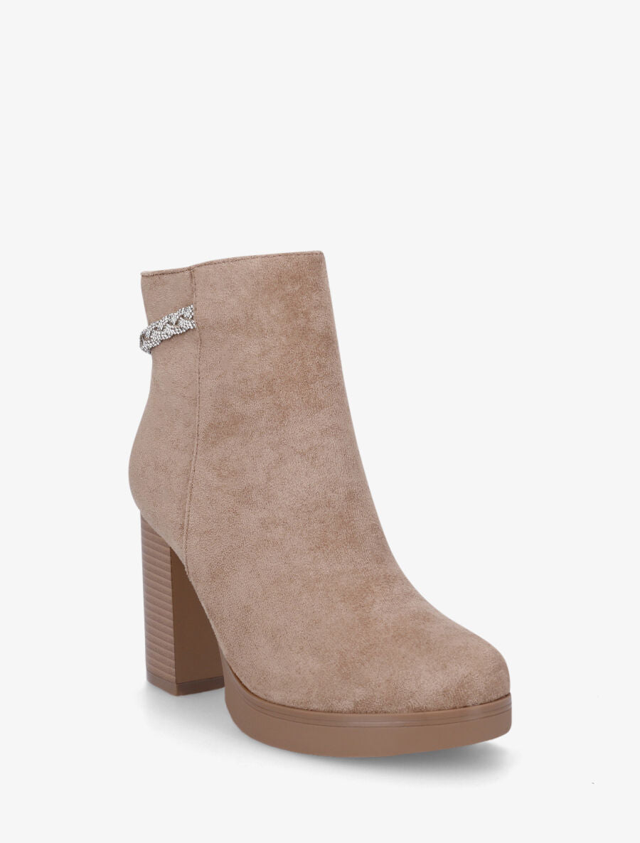 Bottines à talon et strass en suédine - Beige - 2