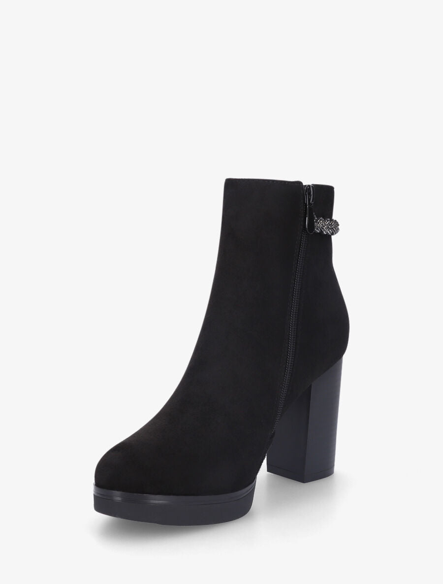 Bottines à talon et strass en suédine - Noir - 3