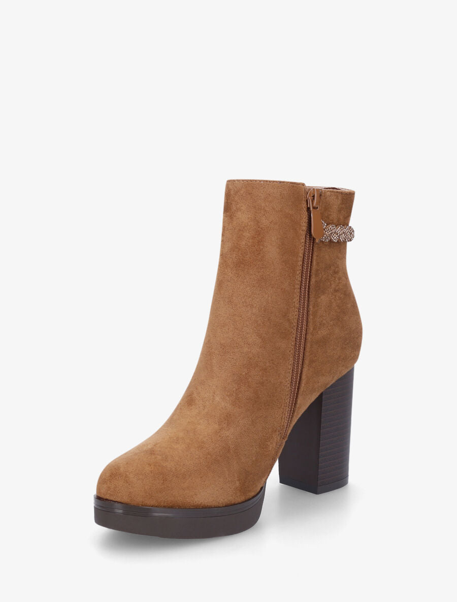 Bottines à talon et strass en suédine - Camel - 3