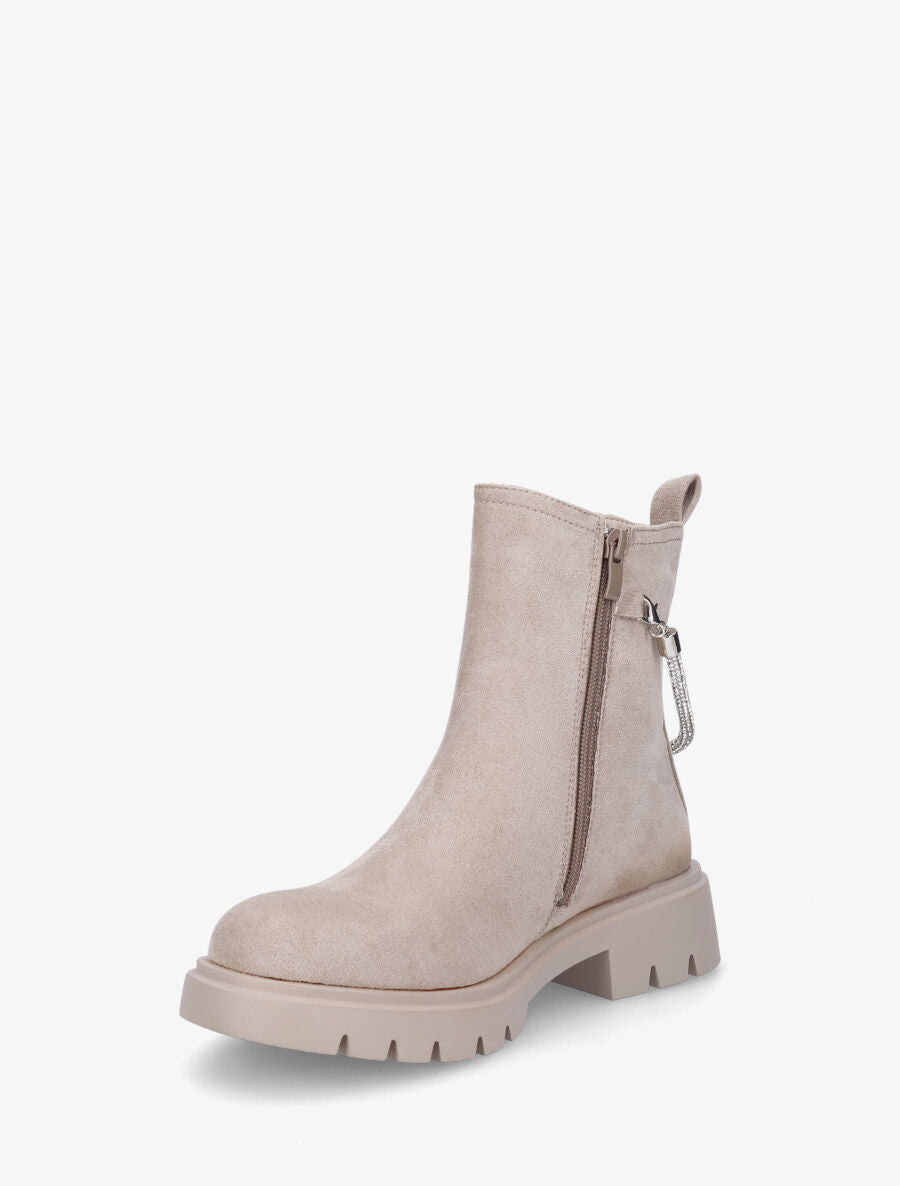 Boots en suédine à bijou strass - Beige - 3