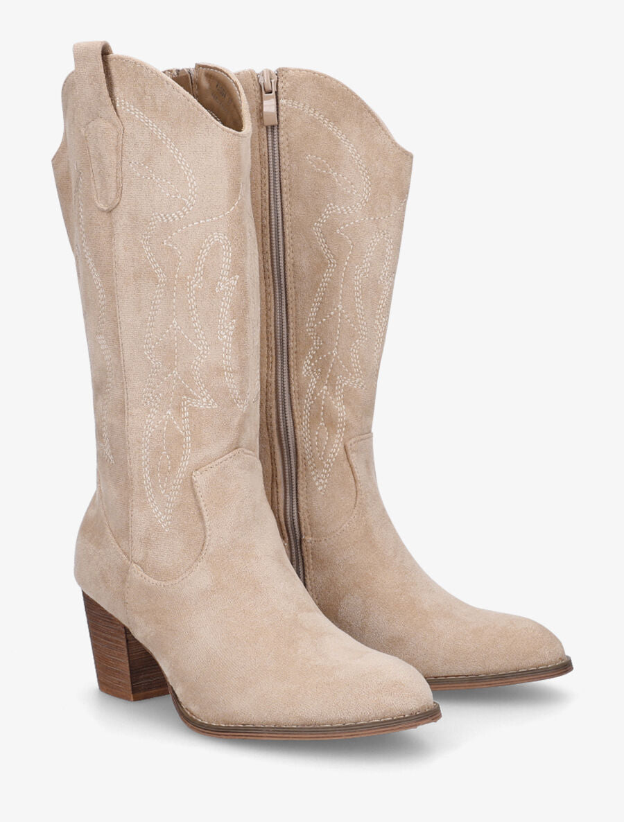 Bottes style santiag en suédine - Beige - 4