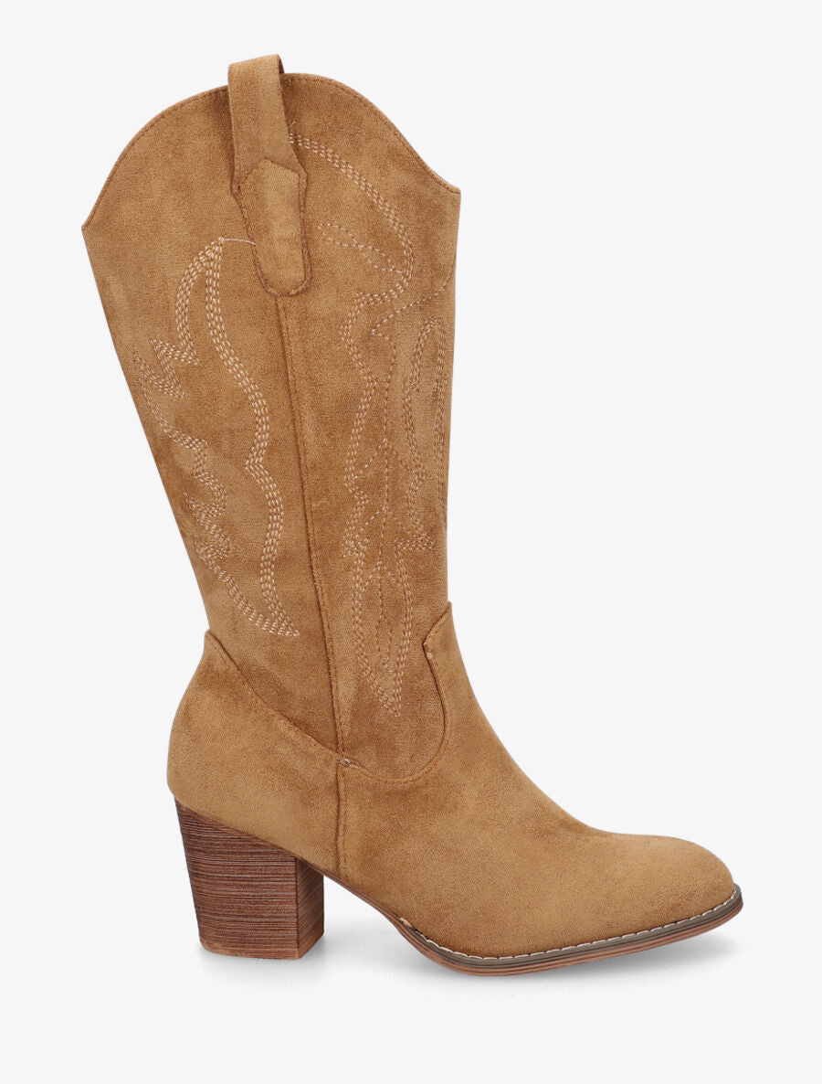 Bottes style santiag en suédine - Camel - 5