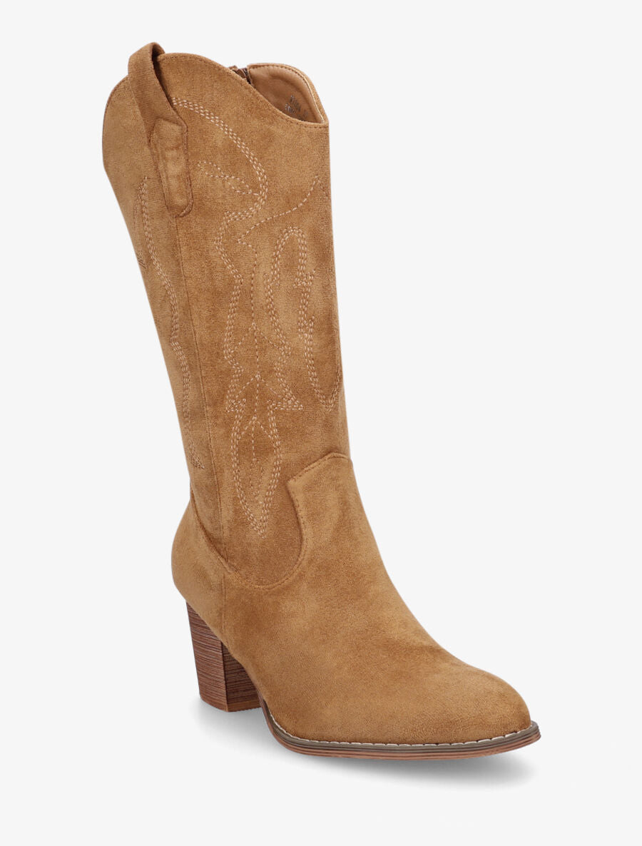 Bottes style santiag en suédine - Camel - 2
