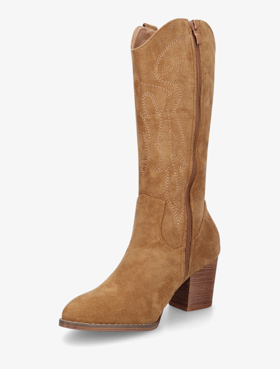 Bottes style santiag en suédine - Camel - 3