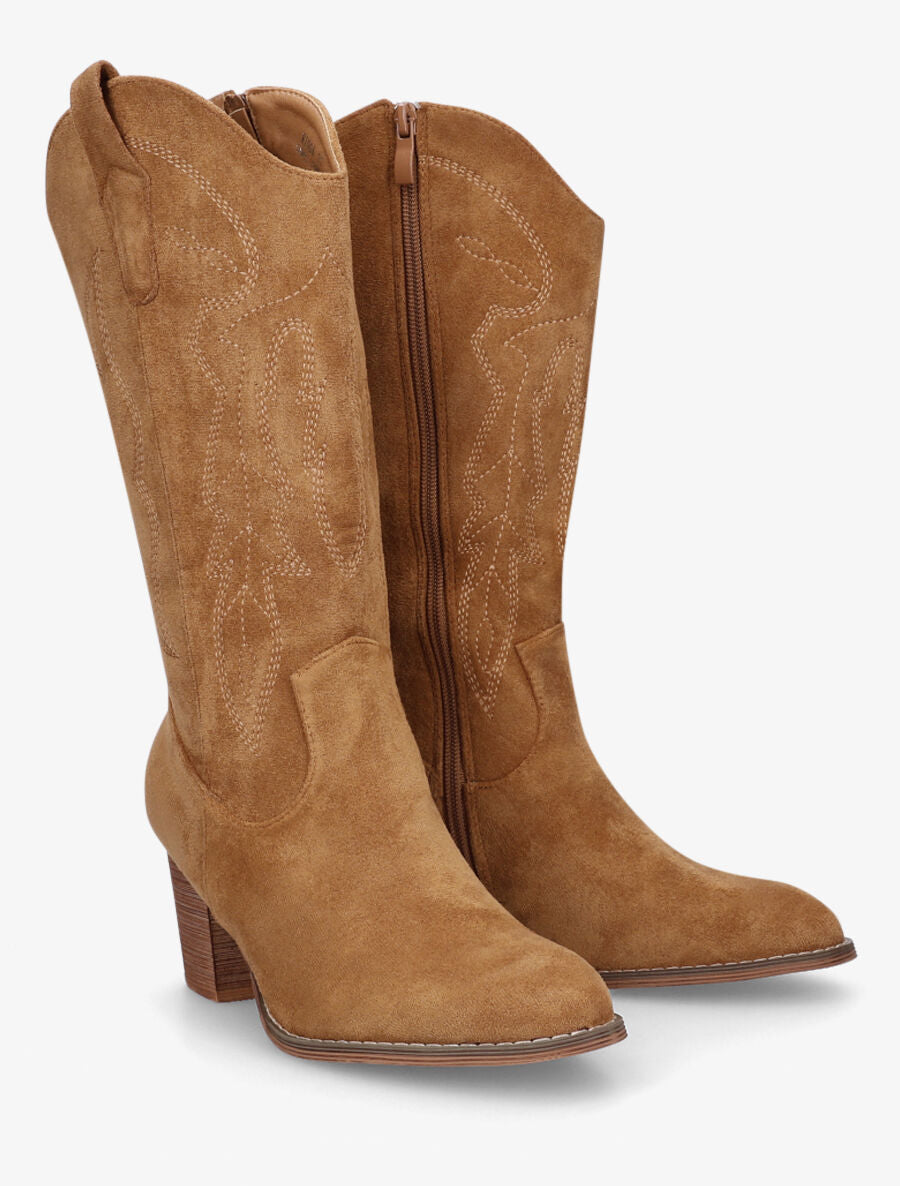 Bottes style santiag en suédine - Camel - 4