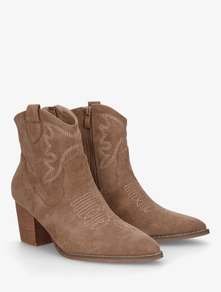 Bottines style santiag en suédine - Taupe - 4