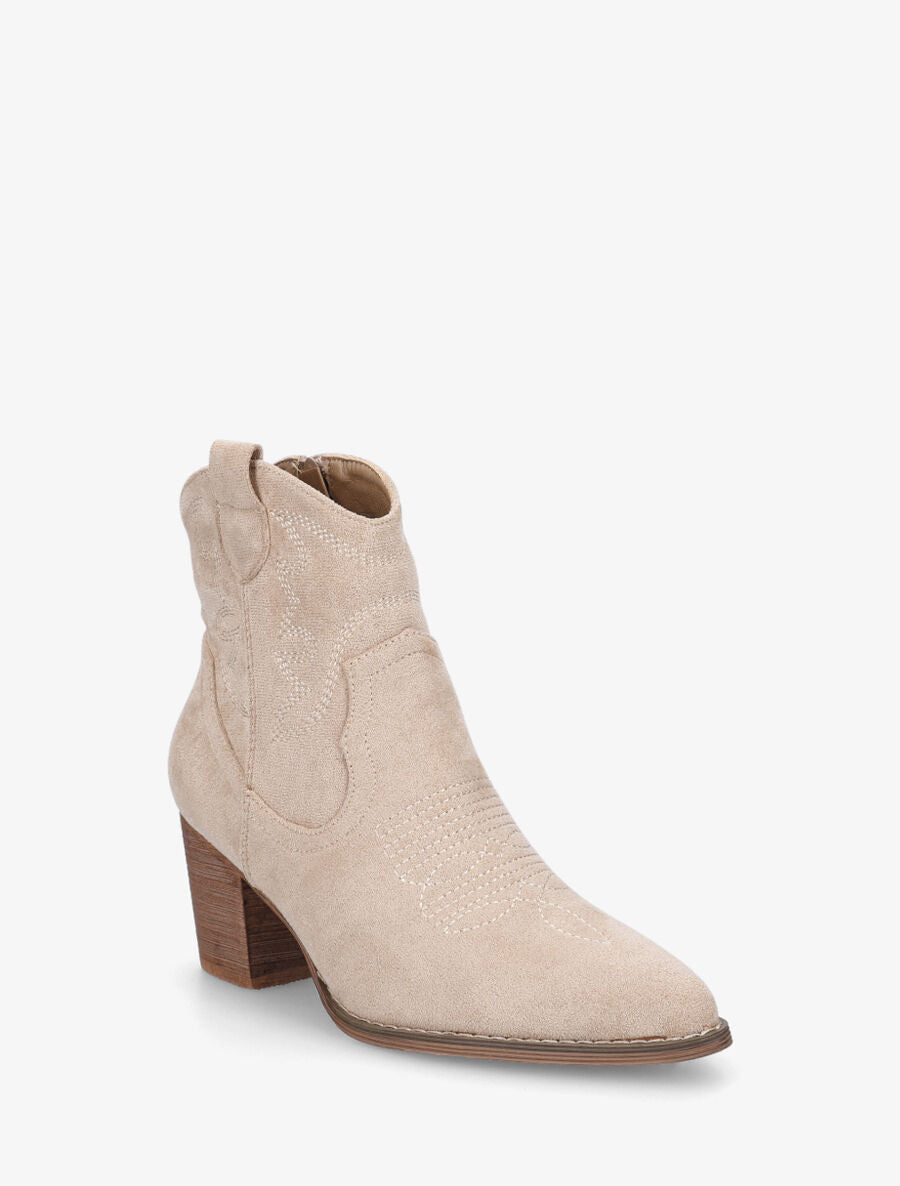 Bottines style santiag en suédine - Beige - 2