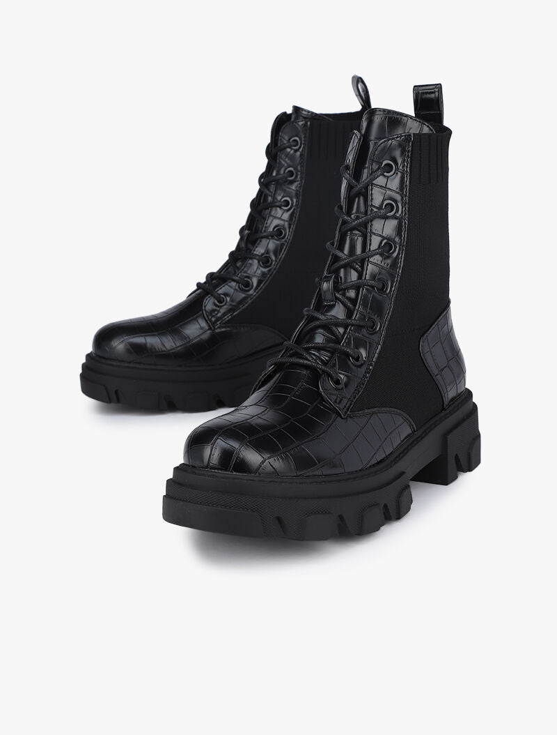Boots montantes rock bi matière - Noir - 5