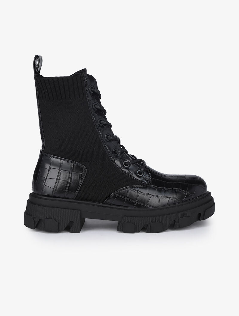 Boots montantes rock bi matière - Noir - 2