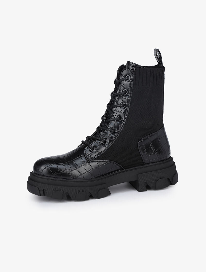 Boots montantes rock bi matière - Noir - 4