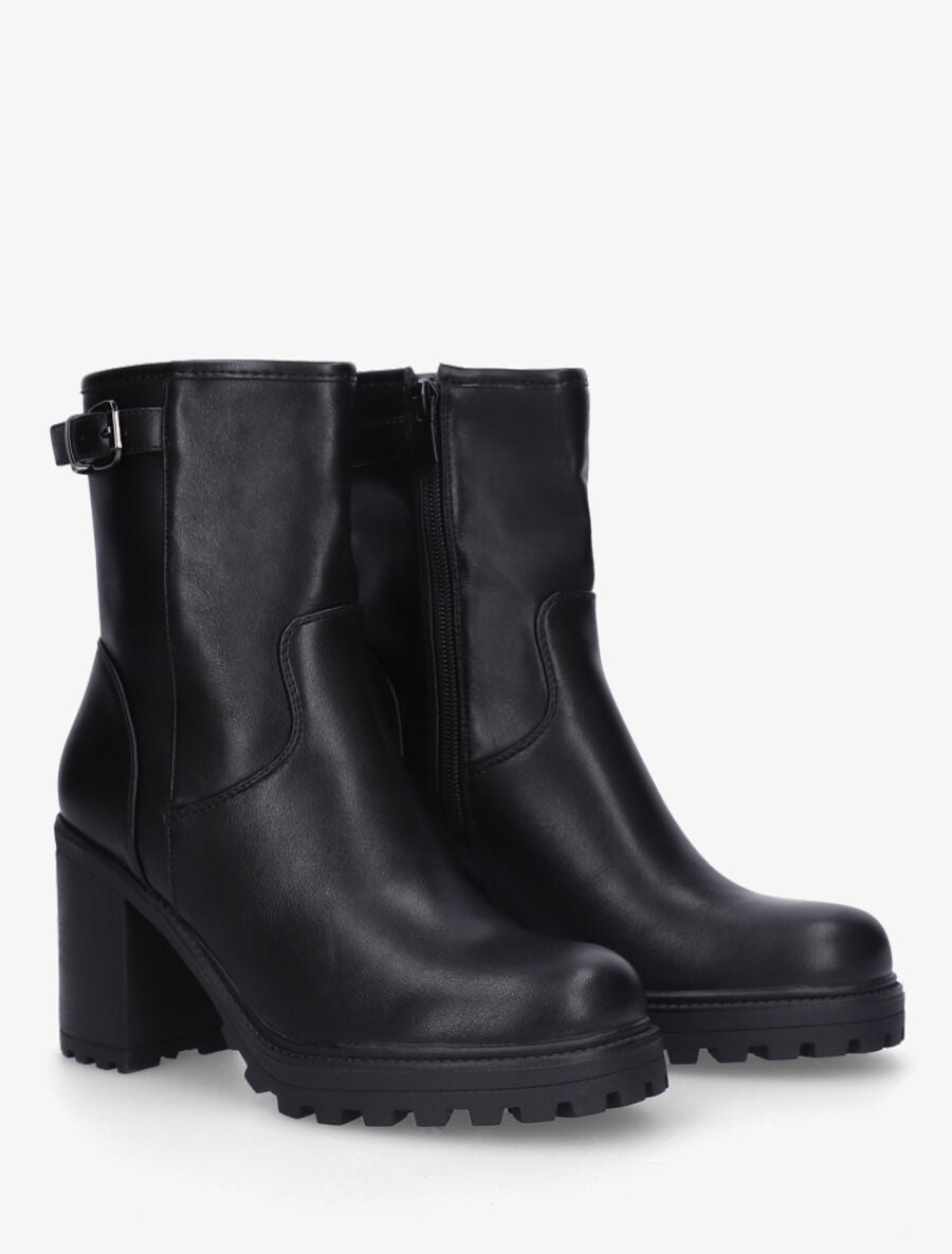Bottines montantes à talon et semelle crantée - Noir - 4
