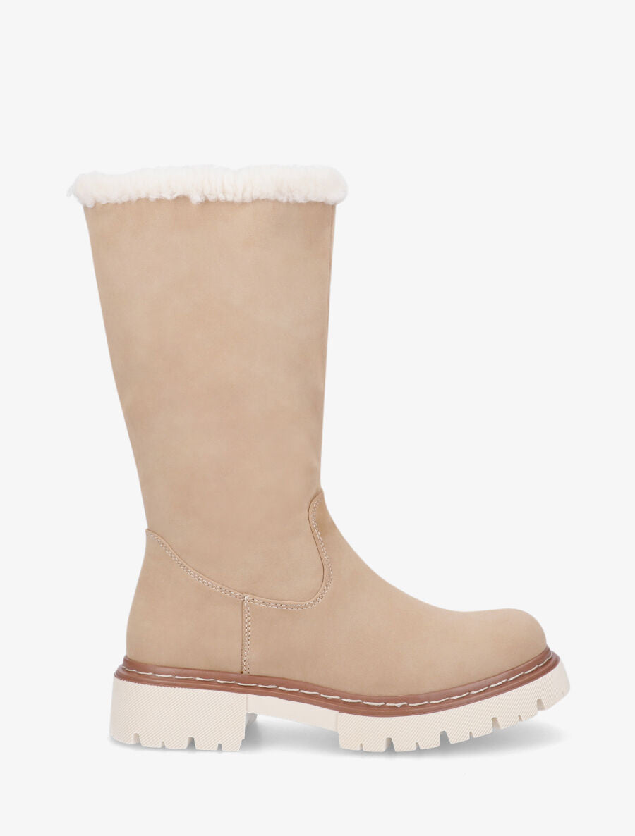 Bottes plates fourrées en suédine - Beige - 1