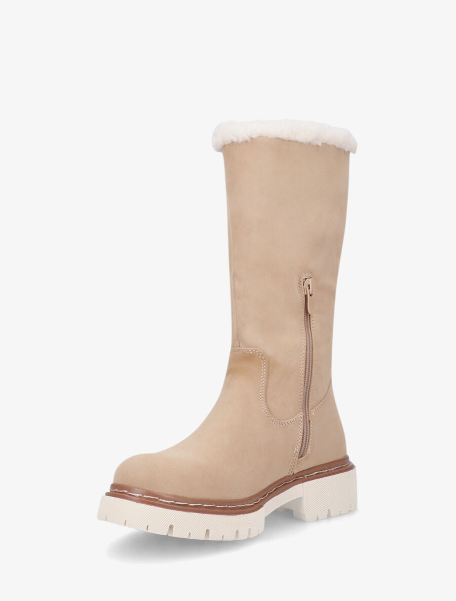 Bottes plates fourrées en suédine - Beige - 3