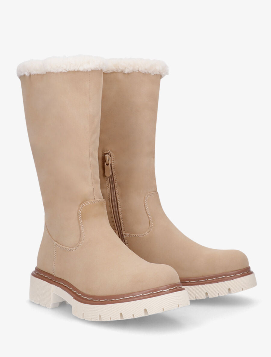 Bottes plates fourrées en suédine - Beige - 4