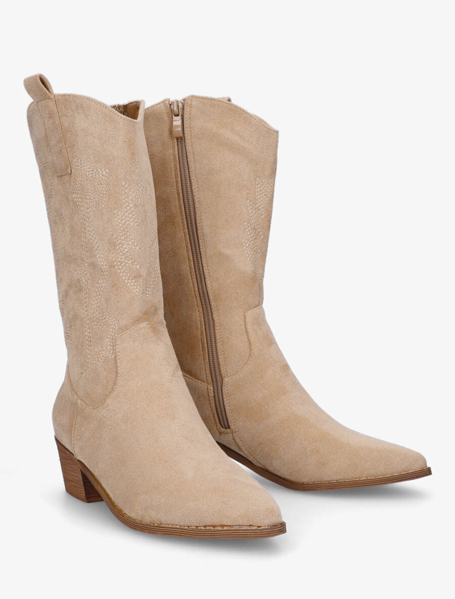Bottes style santiag en suédine - Beige - 4