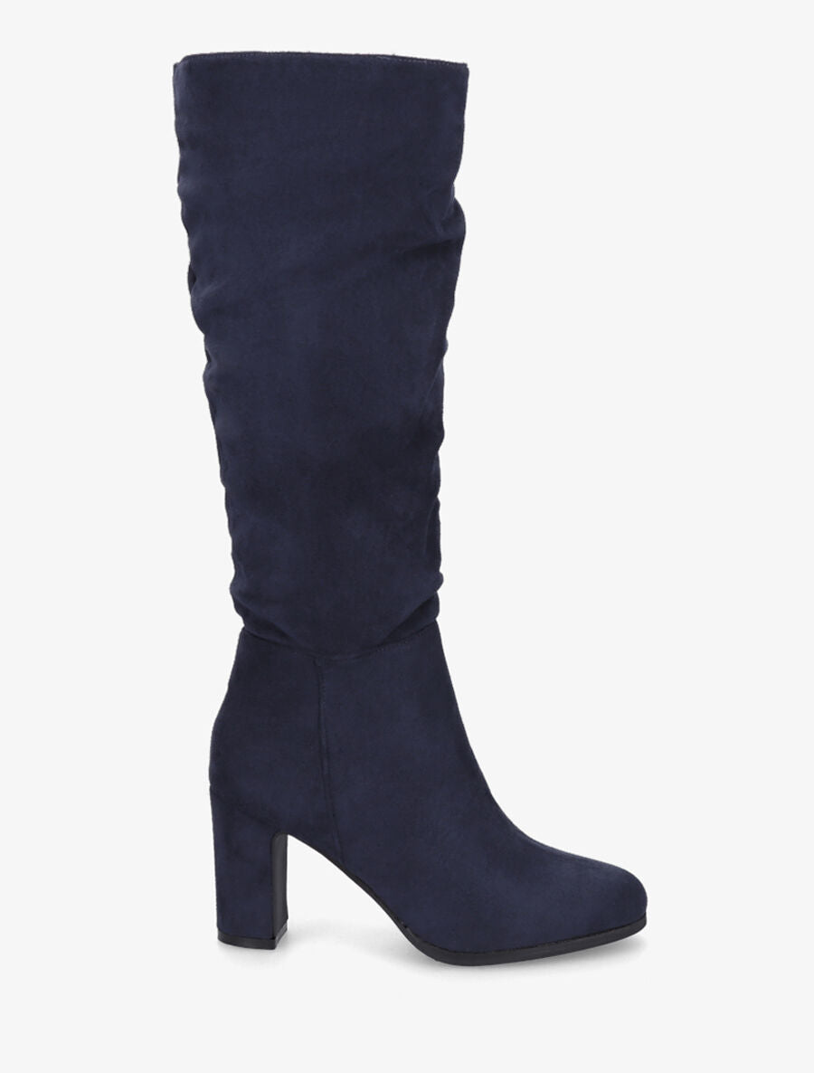 Bottes en suédine froncées à talon - Marine - 5