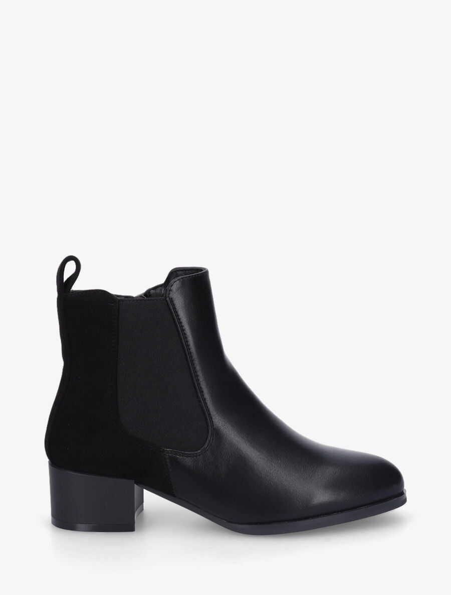 Bottines en simili et suédine - Noir - 1