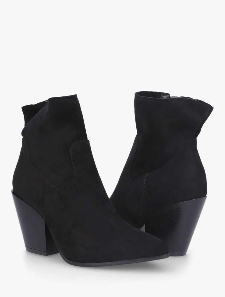 Bottines à talon et bout pointu en suédine - Noir - 4