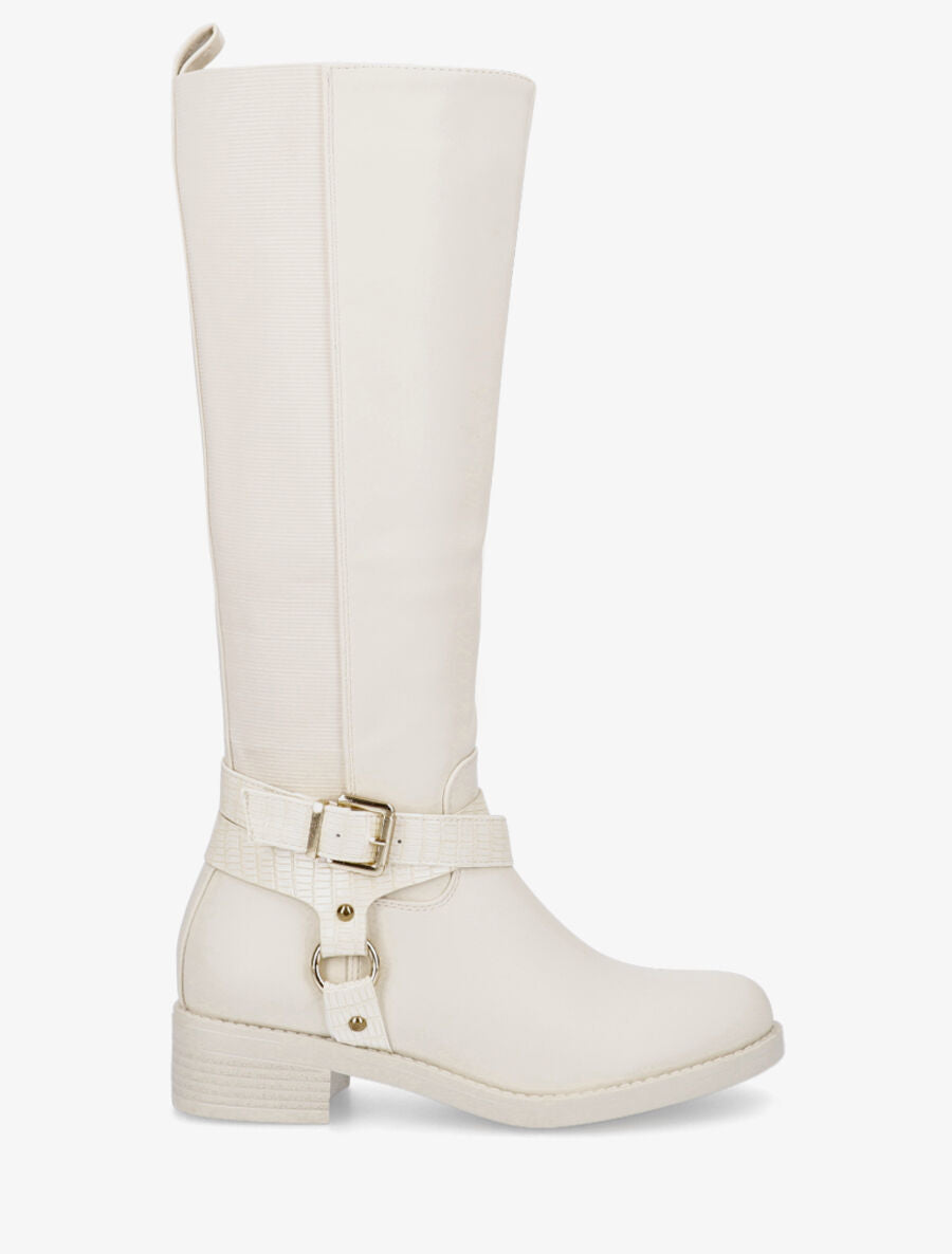 Bottes plates à boucle fantaisie - Beige - 1