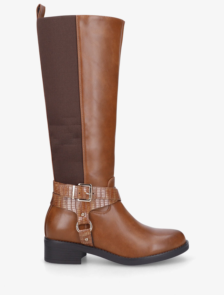 Bottes plates à boucle fantaisie - Camel - 1
