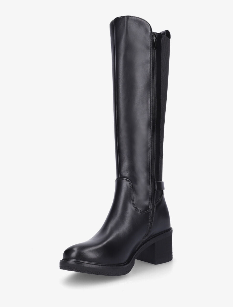 Bottes élastiquées unies à talon - Noir - 3