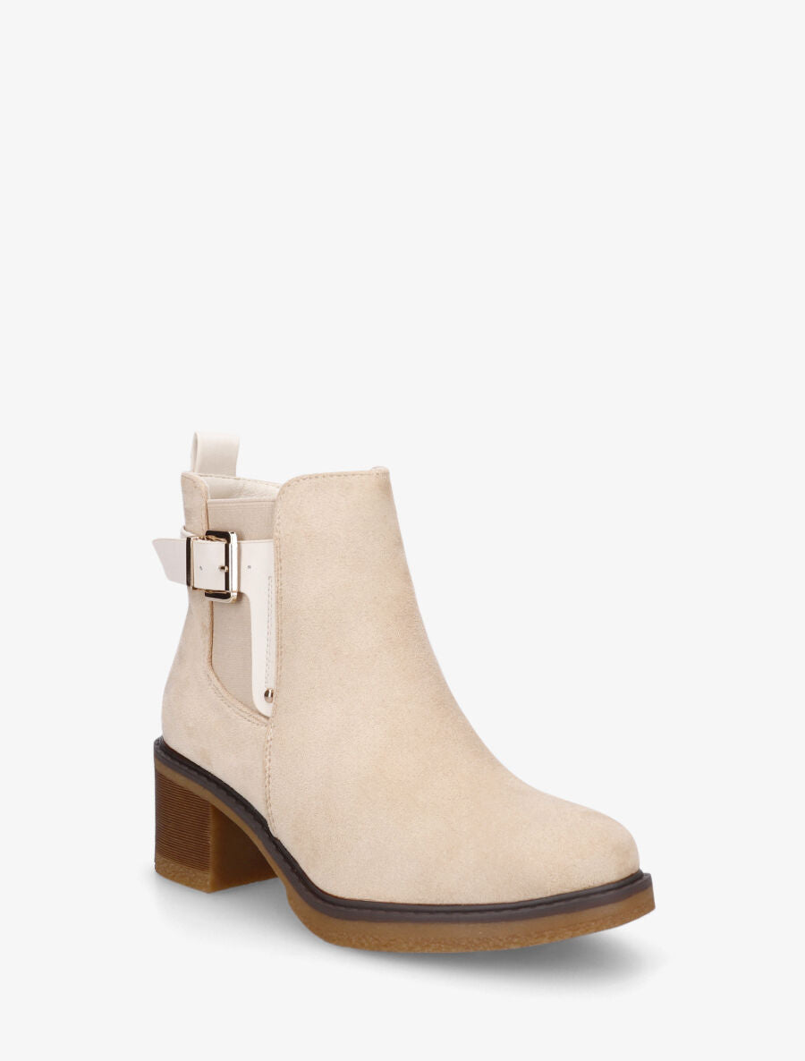 Bottines en suédine à talon - Beige - 2
