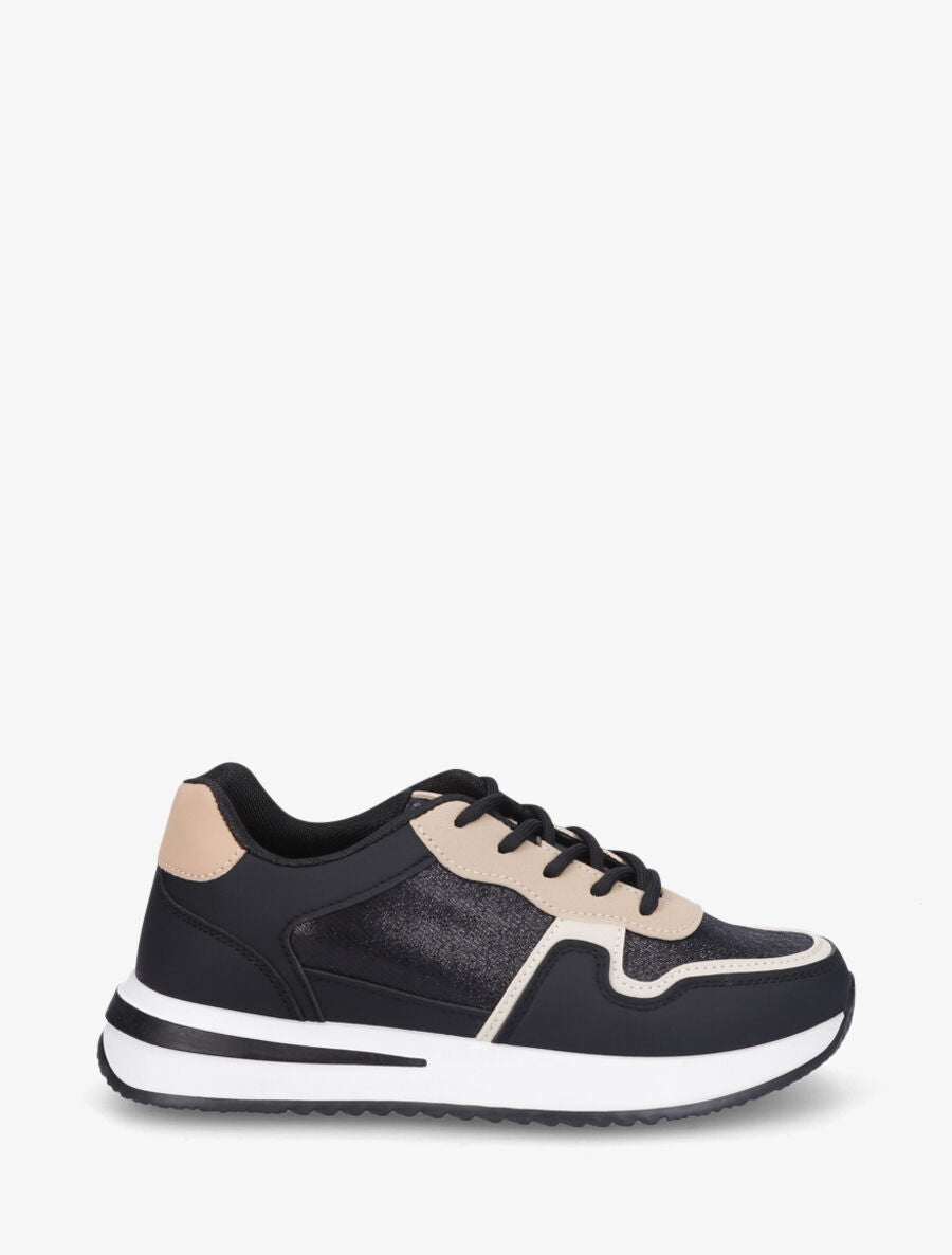Sneakers en simili à détail irisé - Noir - 1