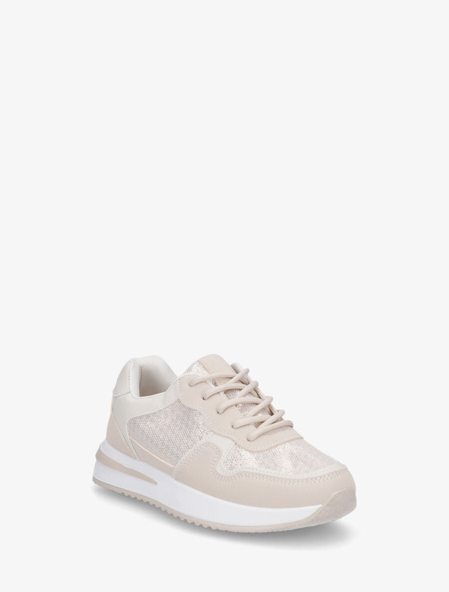 Sneakers en simili à détail irisé - Beige - 2