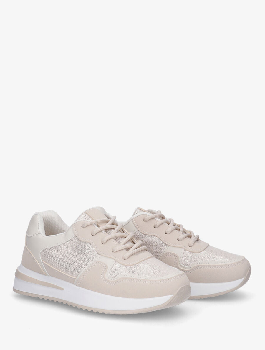 Sneakers en simili à détail irisé - Beige - 4