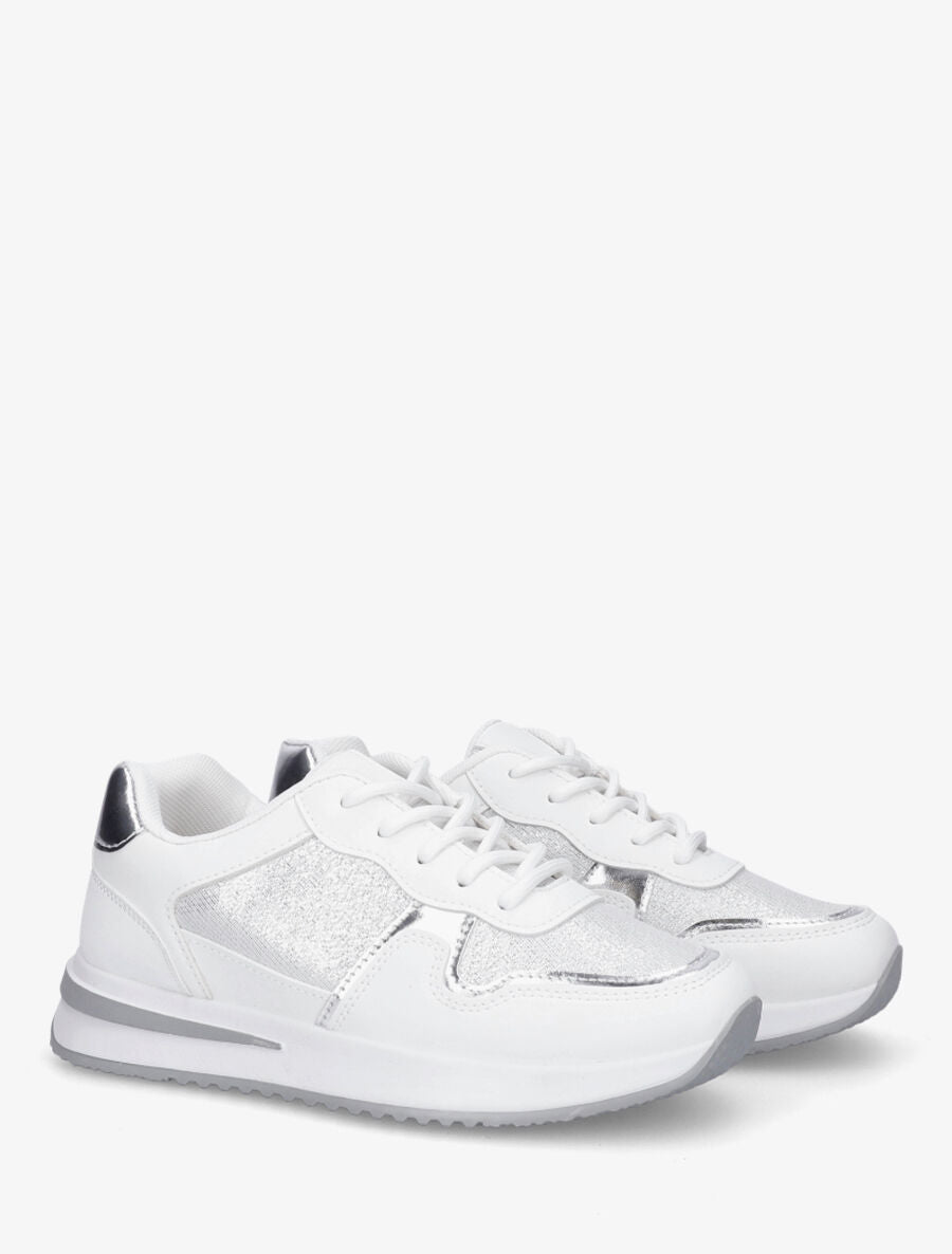 Sneakers en simili à détail irisé - Blanc - 4
