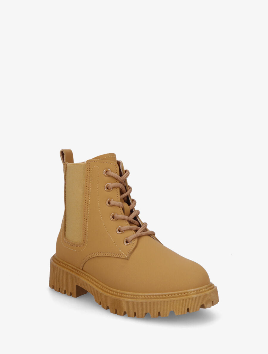 Bottines élastiquées et lacets en simili - Camel - 2