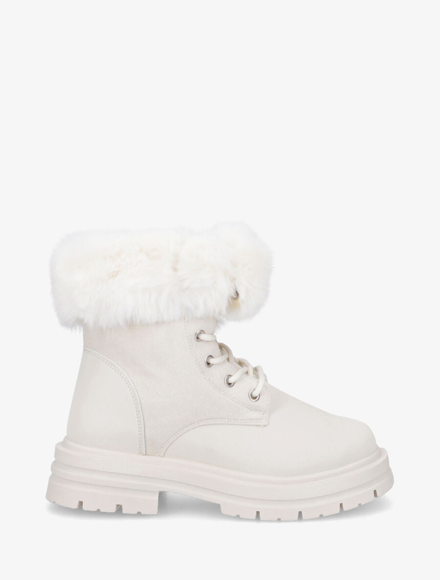 Bottines à lacets fourrées - Beige - 1