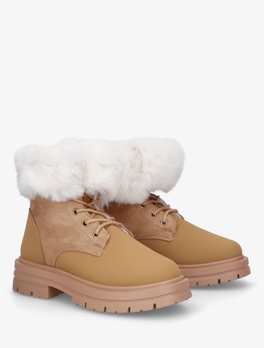 Bottines à lacets fourrées - Camel - 4