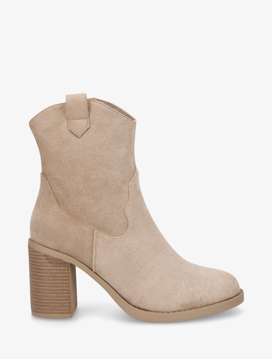 Bottines style santiags en suédine - Beige - 1
