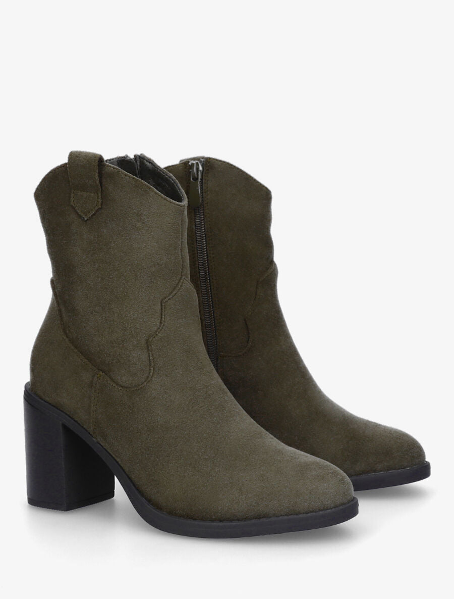 Bottines style santiags en suédine - Kaki - 4
