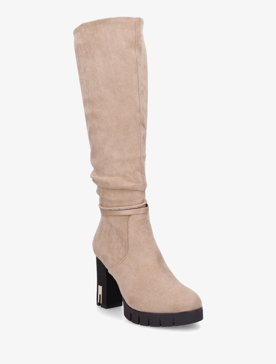 Bottes en suédine à talon haut - Beige - 2