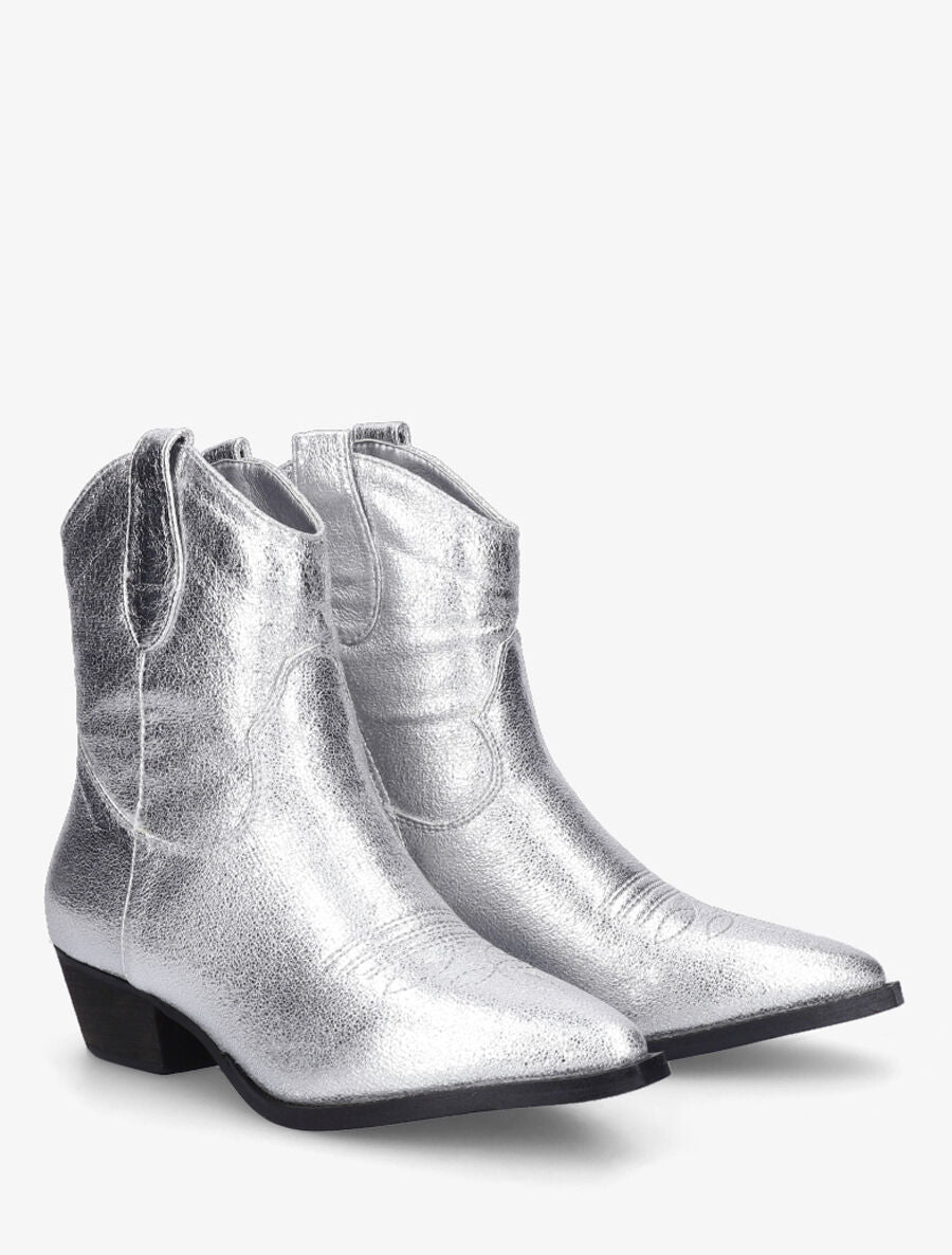 Bottines plates irisées montantes style santiags - Argent - 4