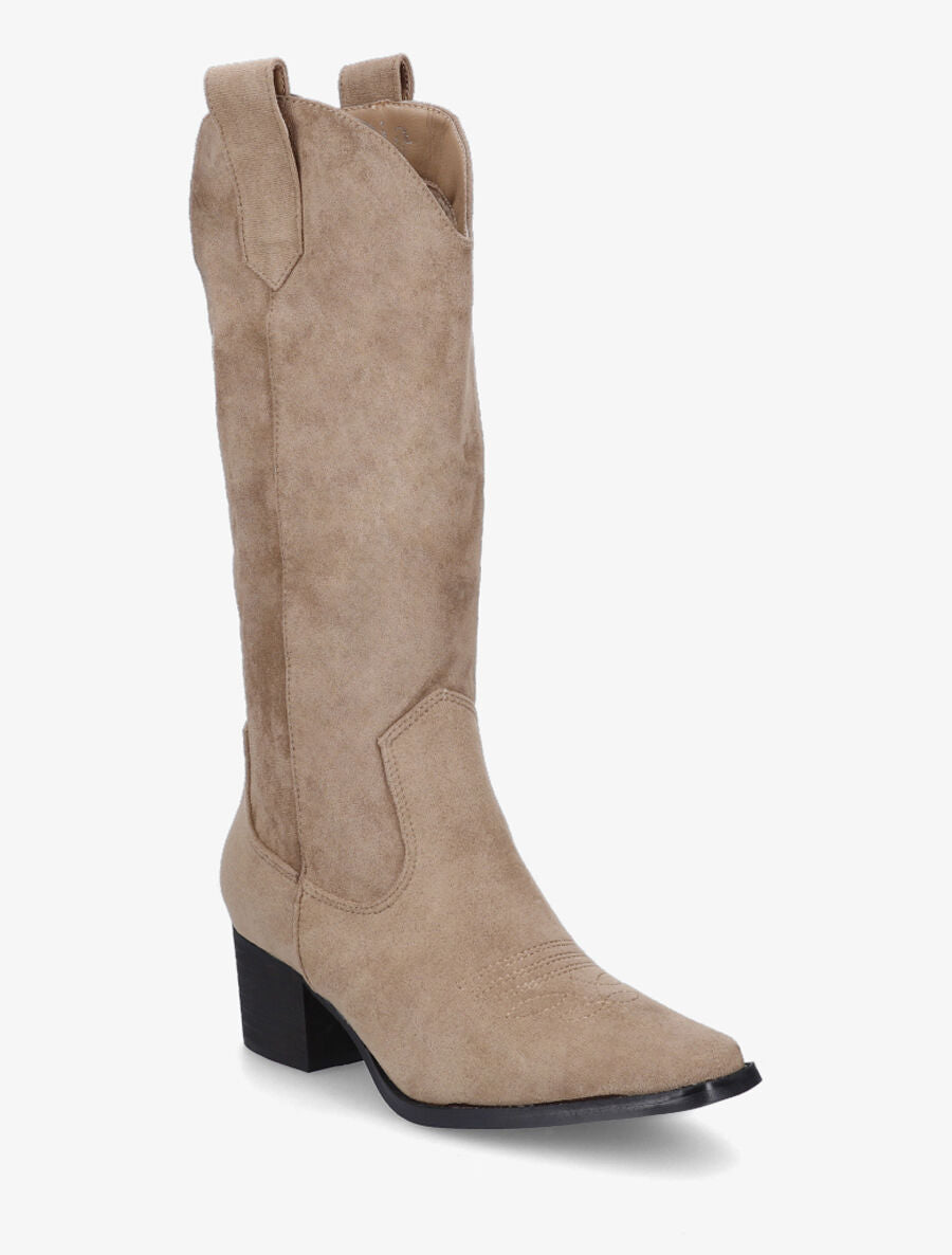 Bottes en suédine style santiags - Taupe - 2